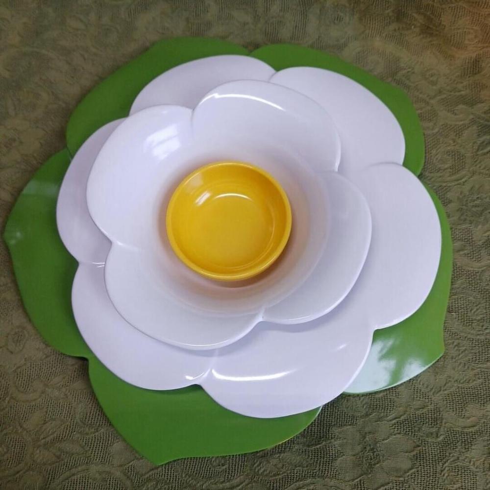 Zak Designs Daisy Flower Stacking Bowls White Green Melamine